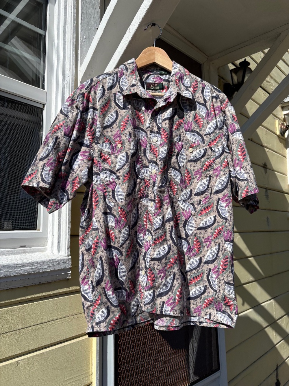 Vintage 90s Abstract Print 100% Cotton Button Up Short Sleeve Shirt Mens L